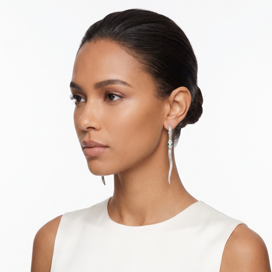 Silver Snake Drop Hoop Earrings
