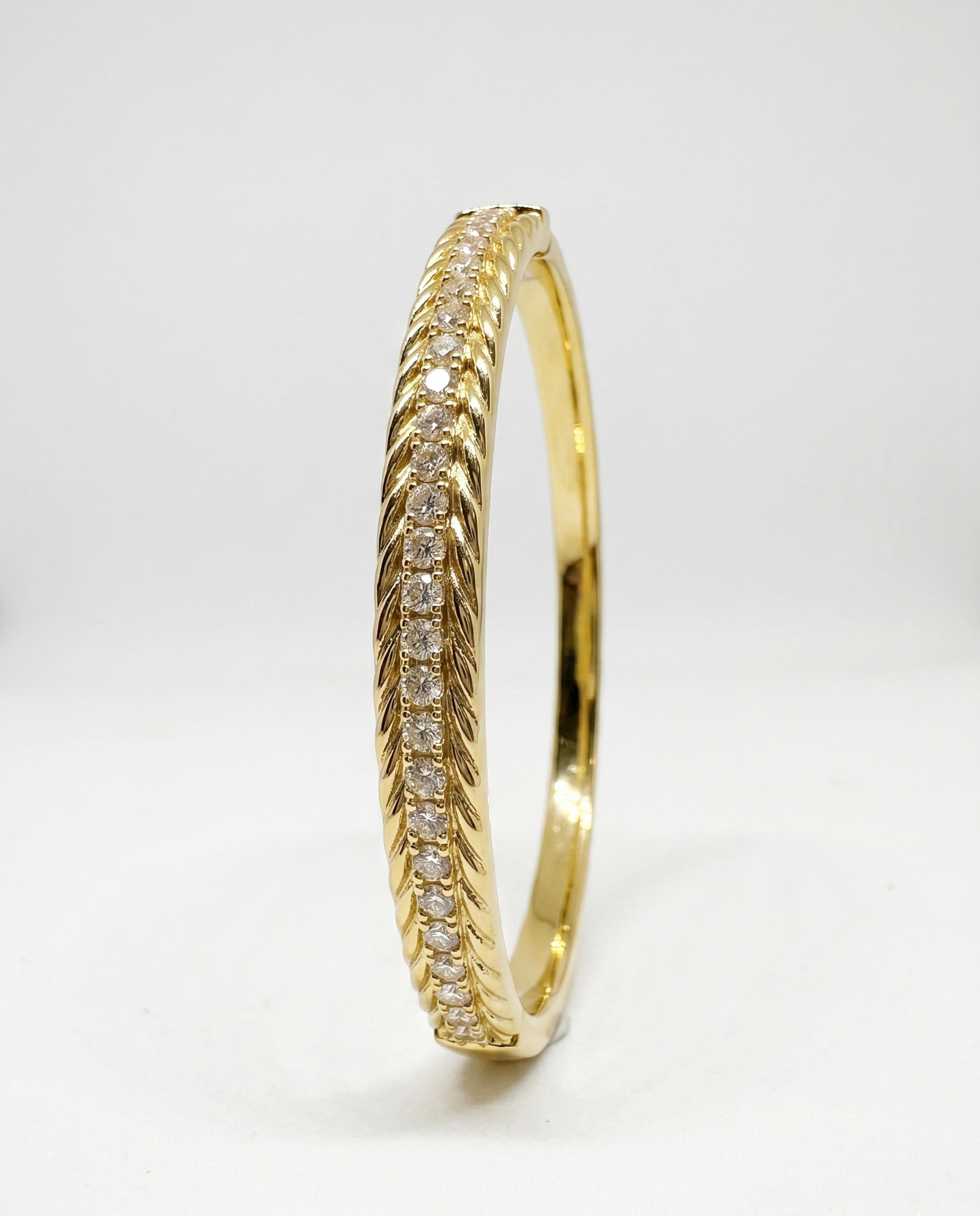 Gold Zirconia Embedded Textured Bangle