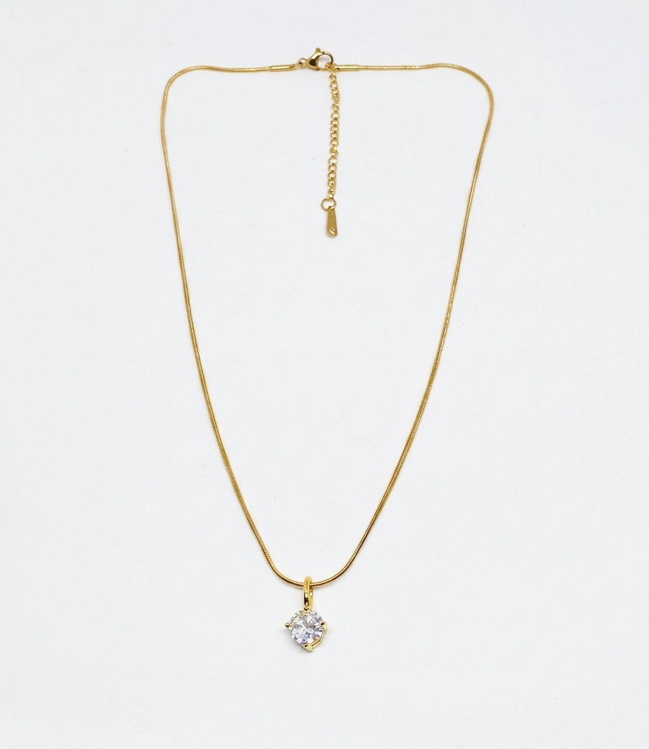Classic Gold Plated Solitaire Crystal Pendant Necklace