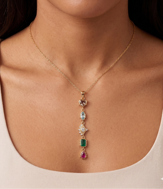 Boho Gold Multi-Stone Charm Necklace | Dainty Colorful Drop Pendant