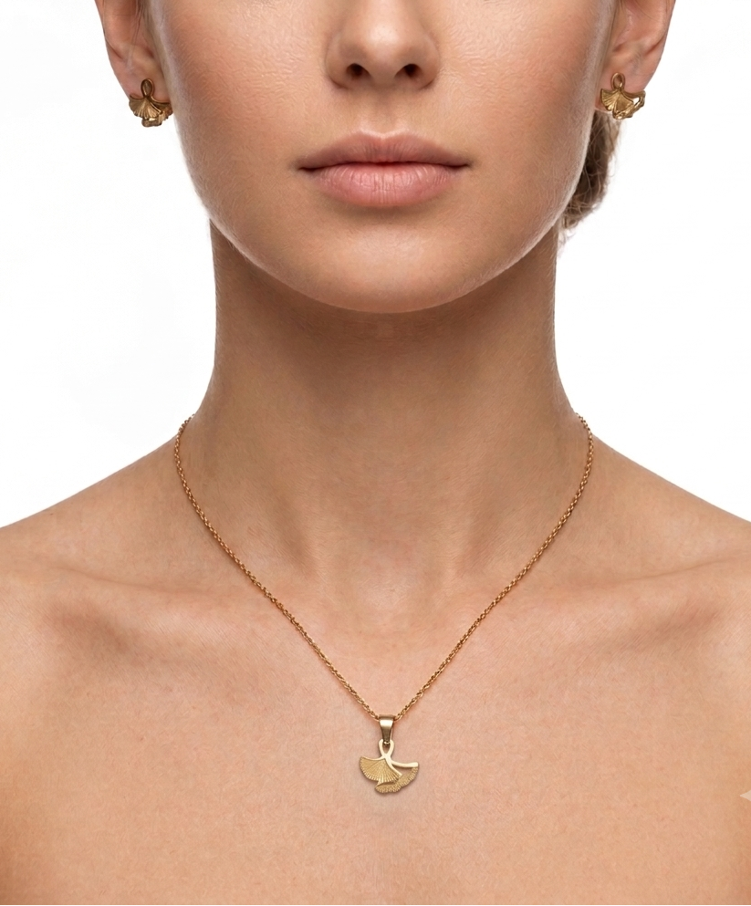 Gold Plated Ginkgo Leaf Pendant & Earrings Set
