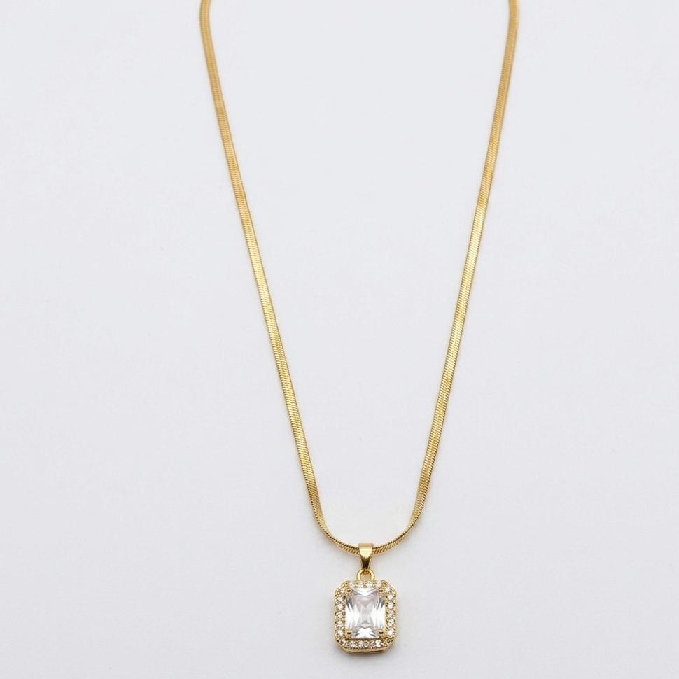 Gold Plated Rectangular Crystal Statement Necklace