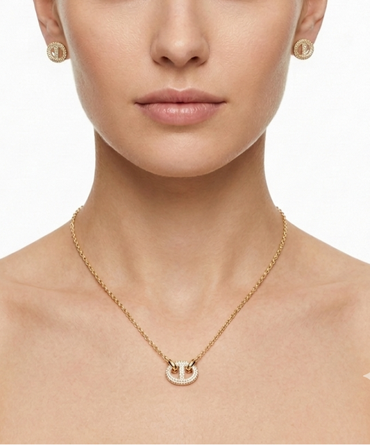 Gold Plated Pave Circle Geometric Jewelry Set