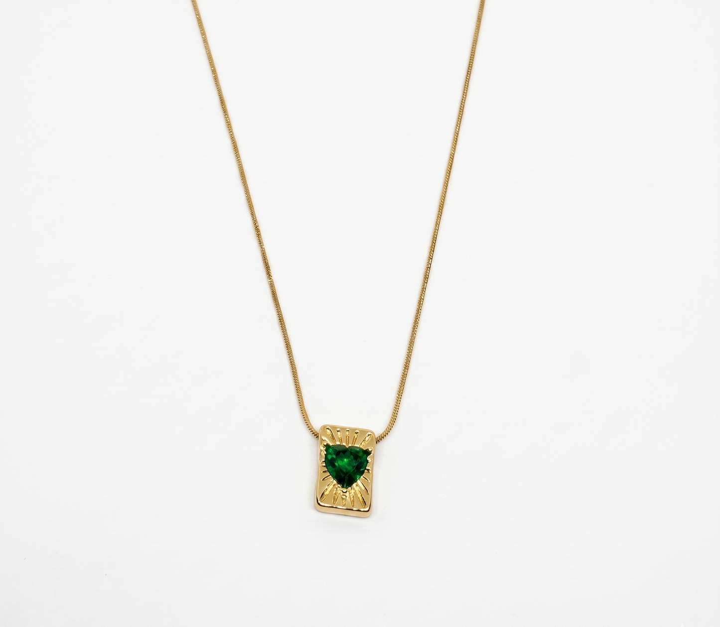 Gold Plated Green Crystal Heart Vintage Necklace