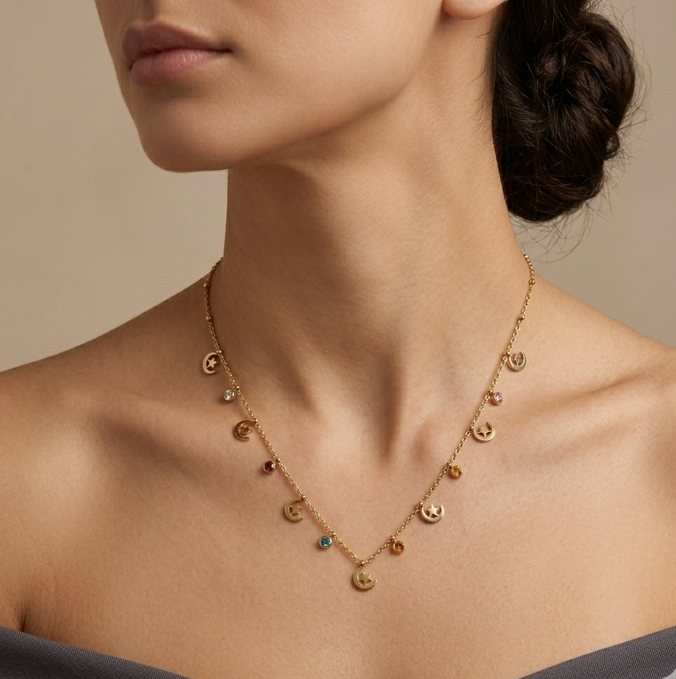 Starlight & Moonbeam Charm Gold Necklace