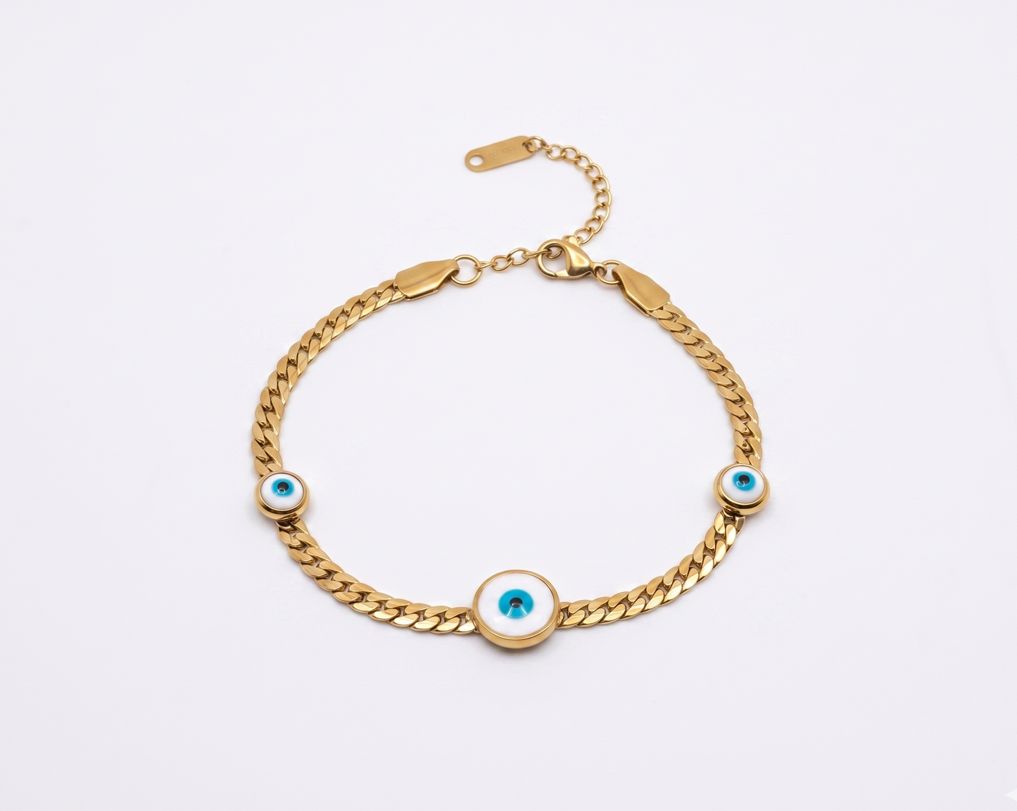 Evil Eye Charm Gold Curb Chain Bracelet
