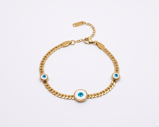 Evil Eye Charm Gold Curb Chain Bracelet