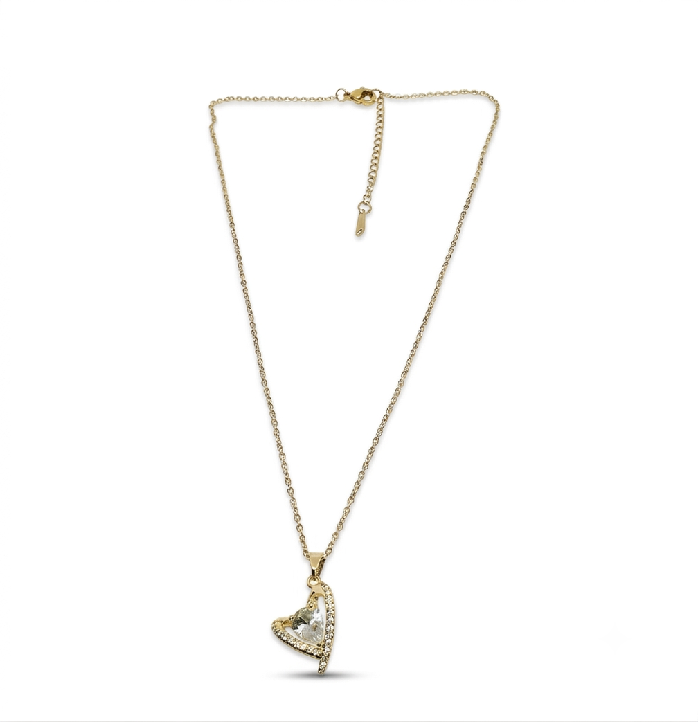 Dainty Heart-Shaped Crystal Charm Necklace in Gold