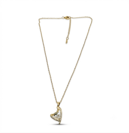 Dainty Heart-Shaped Crystal Charm Necklace in Gold
