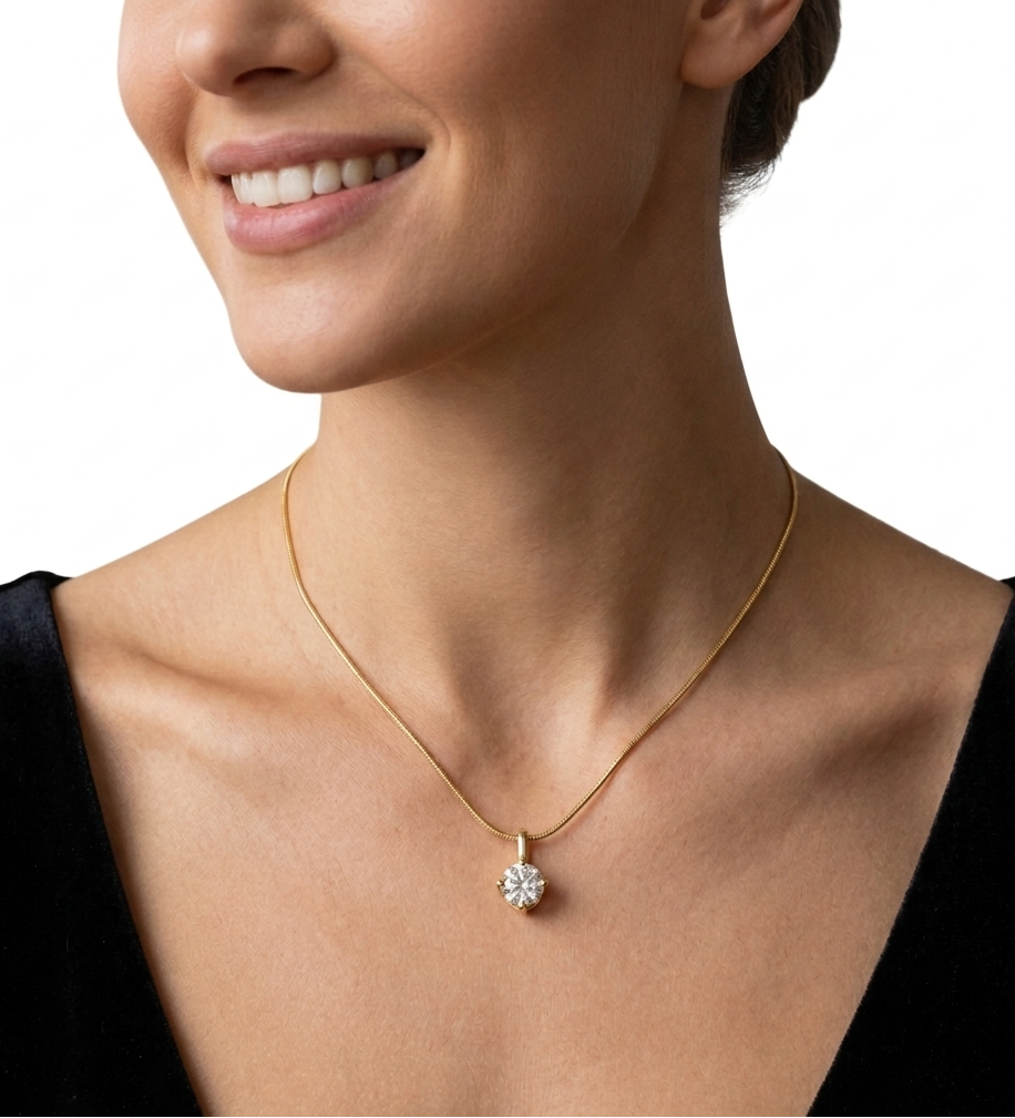 Classic Gold Plated Solitaire Crystal Pendant Necklace
