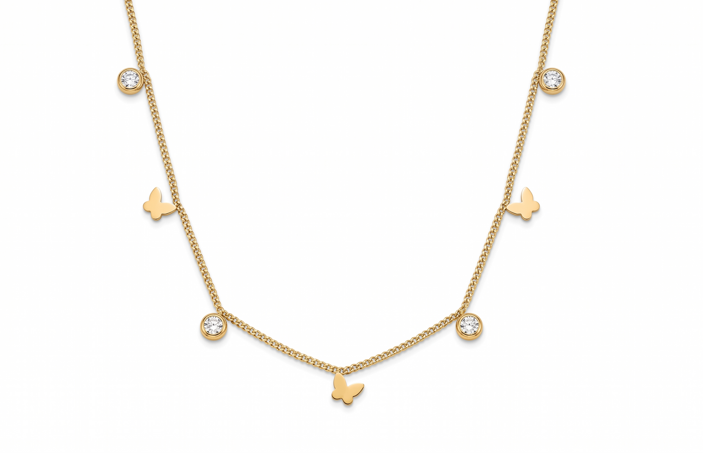 Gold Butterfly and Round Crystal Dainty Necklace