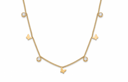 Gold Butterfly and Round Crystal Dainty Necklace