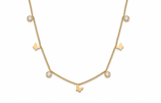 Gold Butterfly and Round Crystal Dainty Necklace