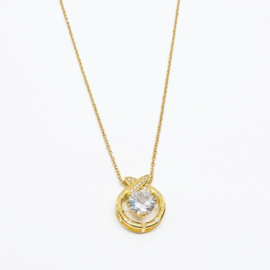 Gold Plated Circle Pendant Necklace with Central Crystal