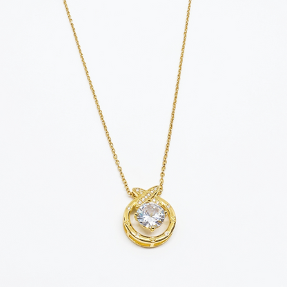 Gold Plated Circle Pendant Necklace with Central Crystal