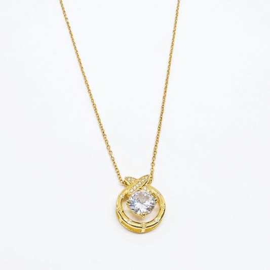 Gold Plated Circle Pendant Necklace with Central Crystal