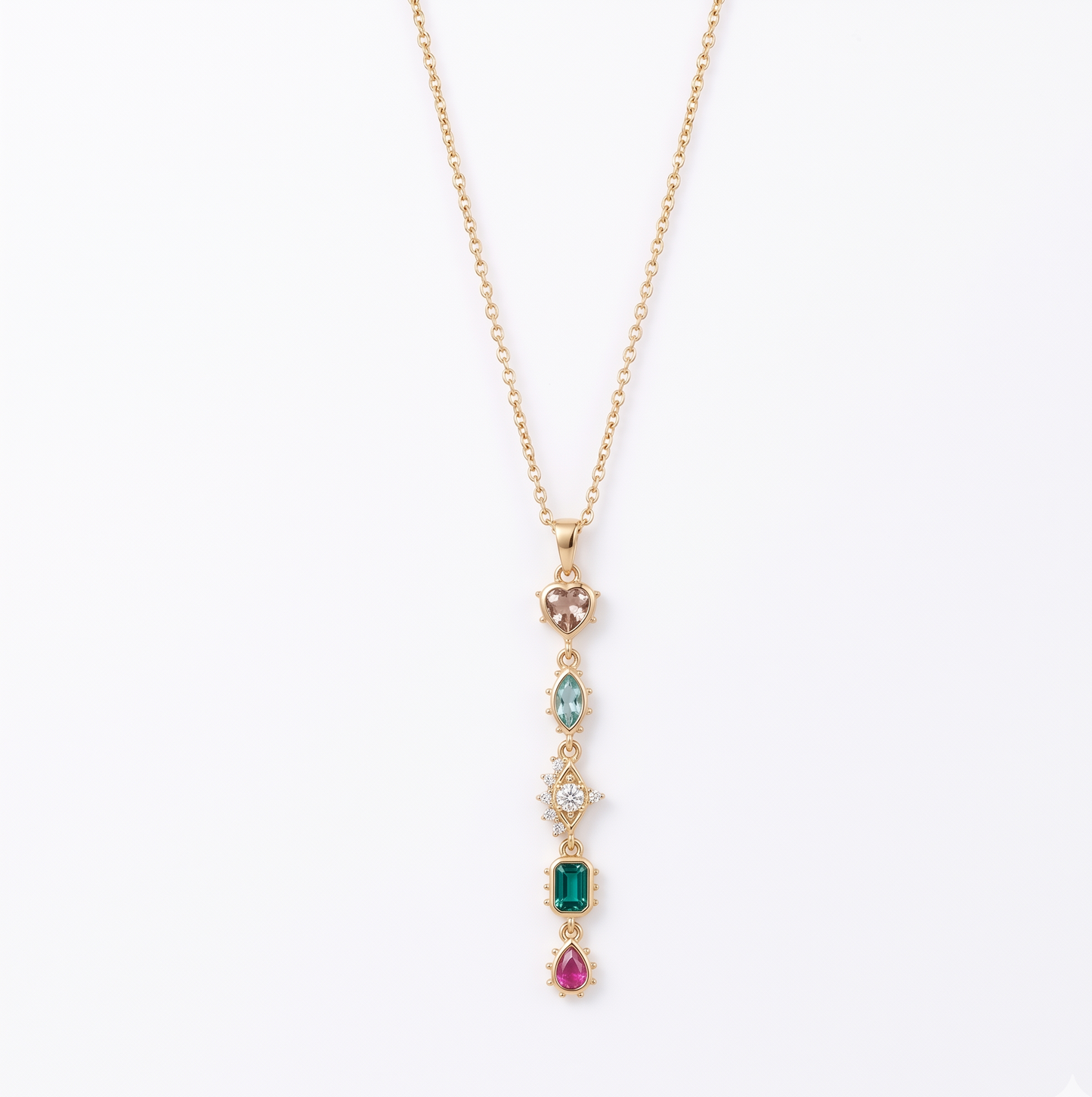 Boho Gold Multi-Stone Charm Necklace | Dainty Colorful Drop Pendant