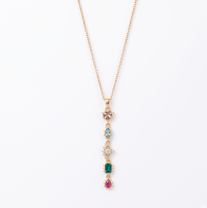 Boho Gold Multi-Stone Charm Necklace | Dainty Colorful Drop Pendant