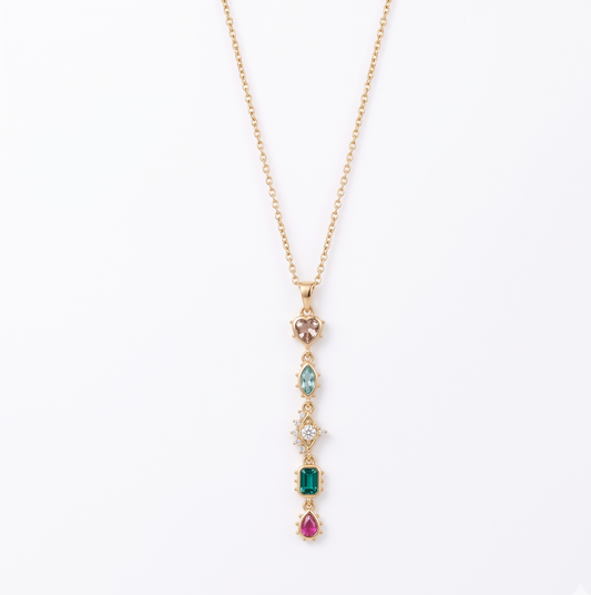 Boho Gold Multi-Stone Charm Necklace | Dainty Colorful Drop Pendant