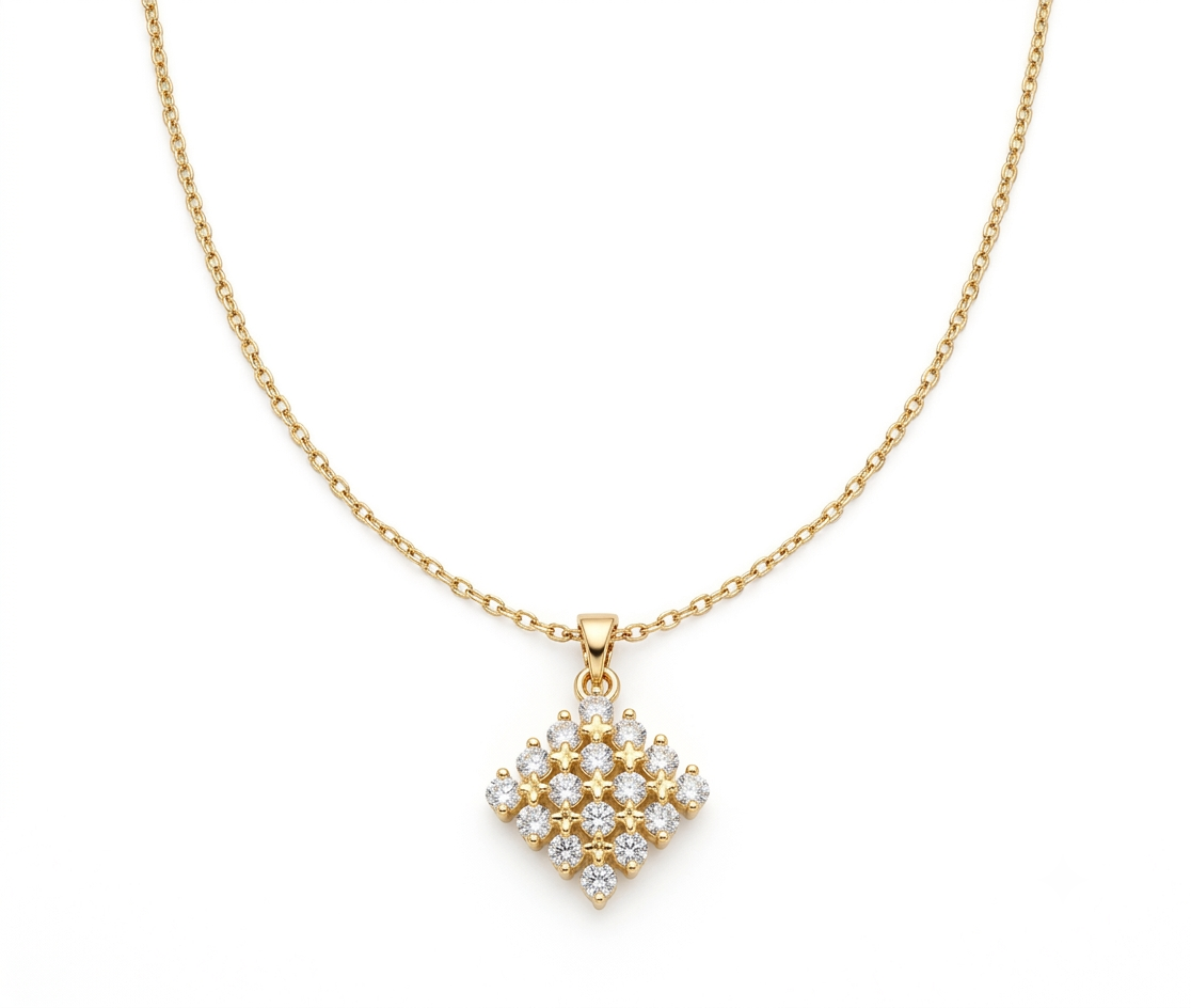 Gold Plated Geometric Square Cluster Pendant Necklace