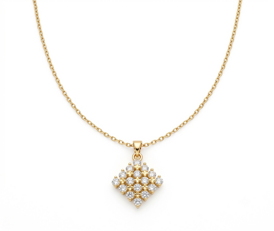 Gold Plated Geometric Square Cluster Pendant Necklace