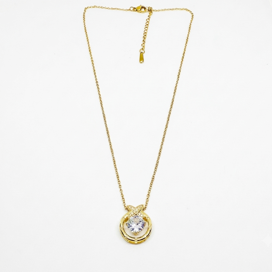 Gold Plated Circle Pendant Necklace with Central Crystal