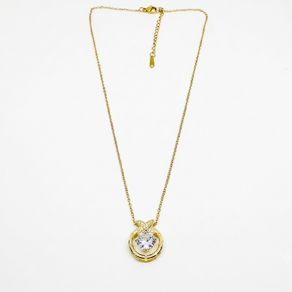 Gold Plated Circle Pendant Necklace with Central Crystal