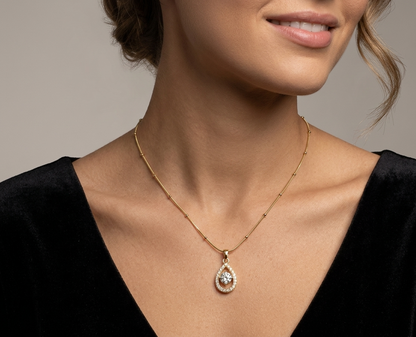 Pear-Cut Halo Pendant on Station Chain - Gold Plated