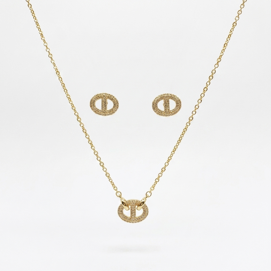 Gold Plated Pave Circle Geometric Jewelry Set
