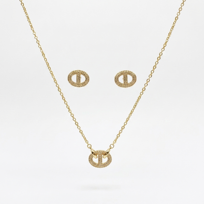 Gold Plated Pave Circle Geometric Jewelry Set