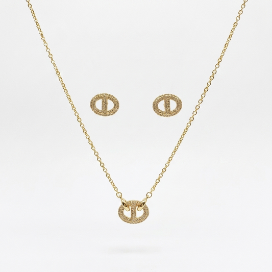 Gold Plated Pave Circle Geometric Jewelry Set