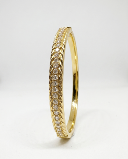 Gold Zirconia Embedded Textured Bangle