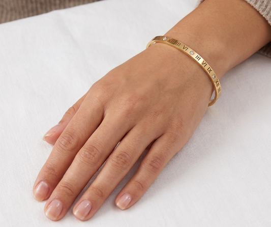 Gold Roman Number Crystal Bangle Bracelet