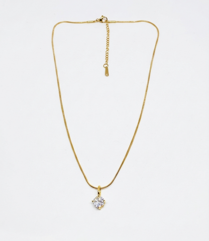 Classic Gold Plated Solitaire Crystal Pendant Necklace