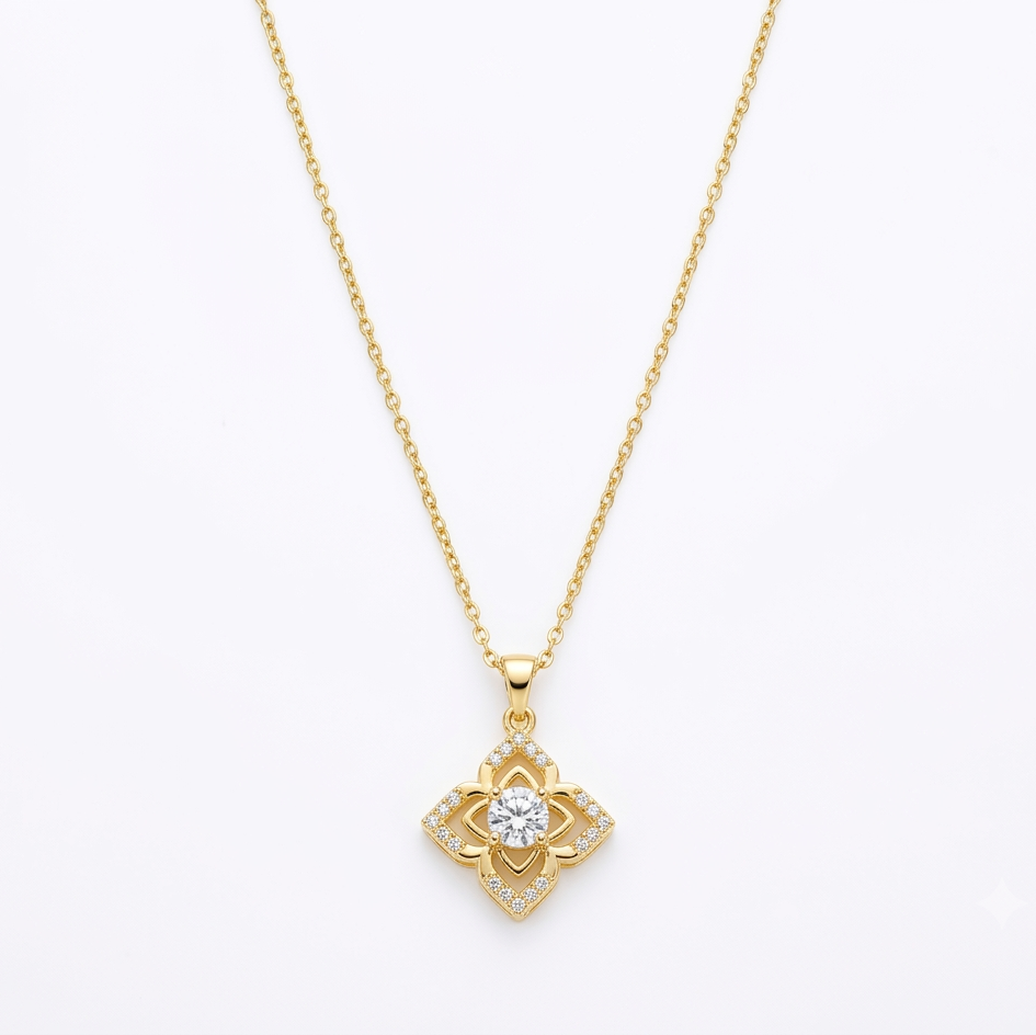 Gold Plated Floral Mandala Pendant Necklace