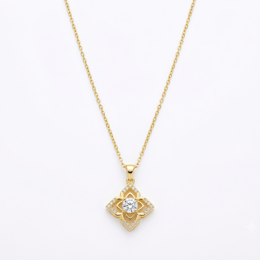 Gold Plated Floral Mandala Pendant Necklace