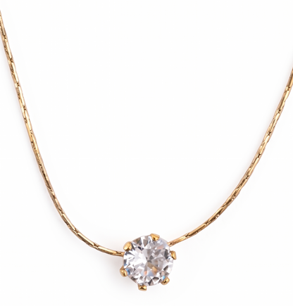 Dainty Gold Chain Solitaire Necklace