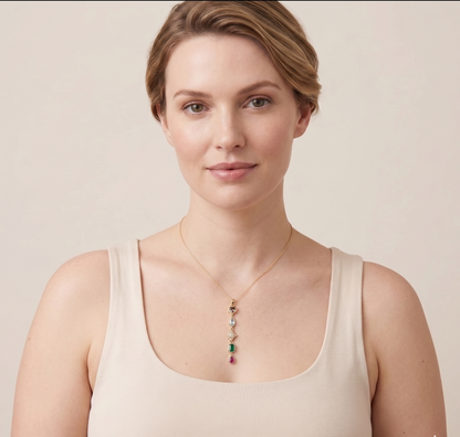 Boho Gold Multi-Stone Charm Necklace | Dainty Colorful Drop Pendant