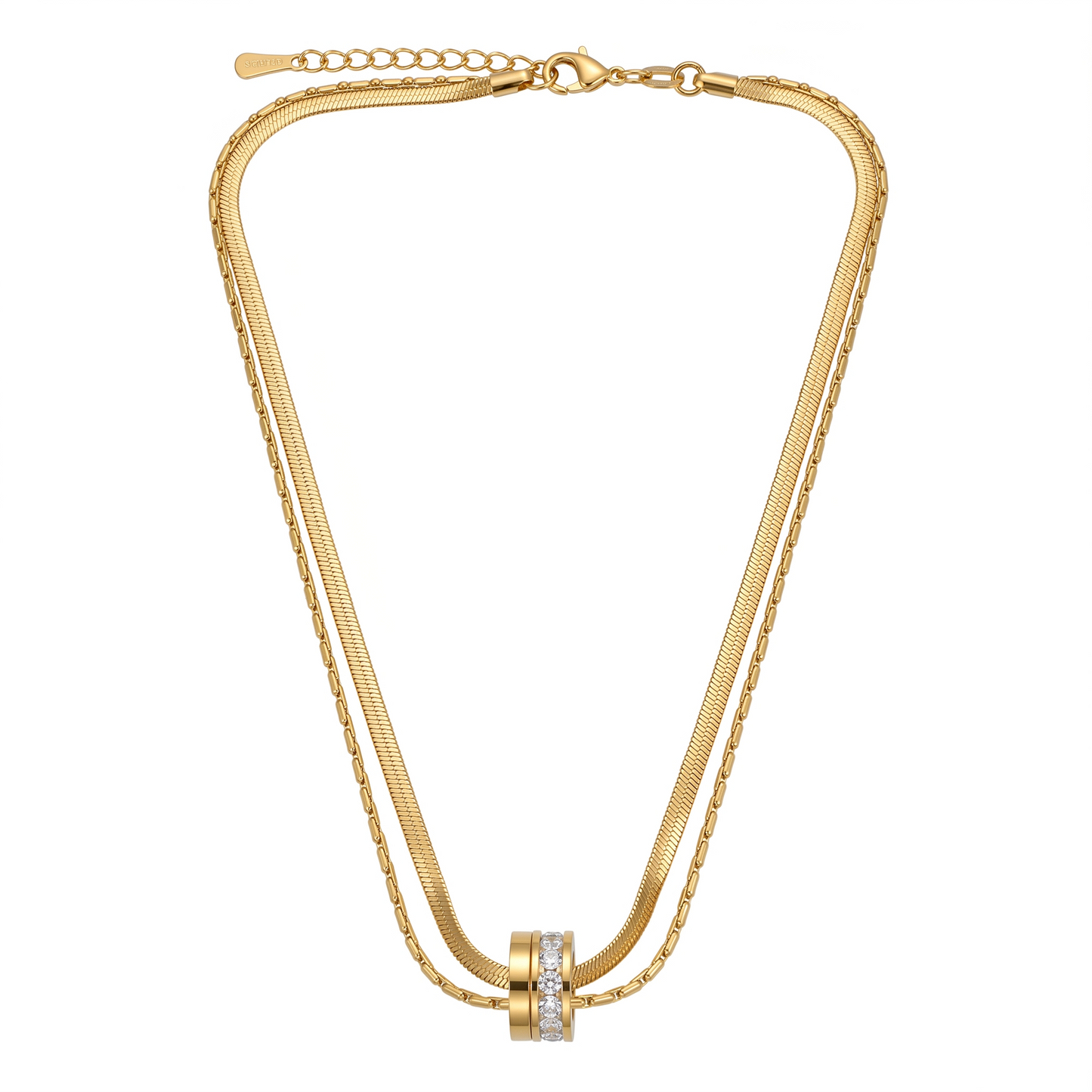 Dual-Layer Gold Ring Charm Necklace