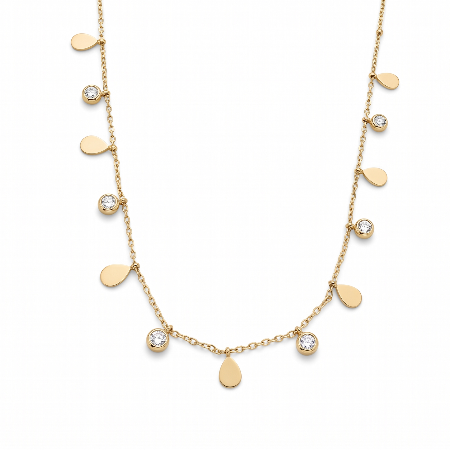 Gold Teardrop and Solitaire Crystal Station Necklace
