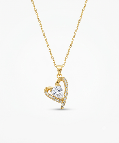 Dainty Heart-Shaped Crystal Charm Necklace in Gold