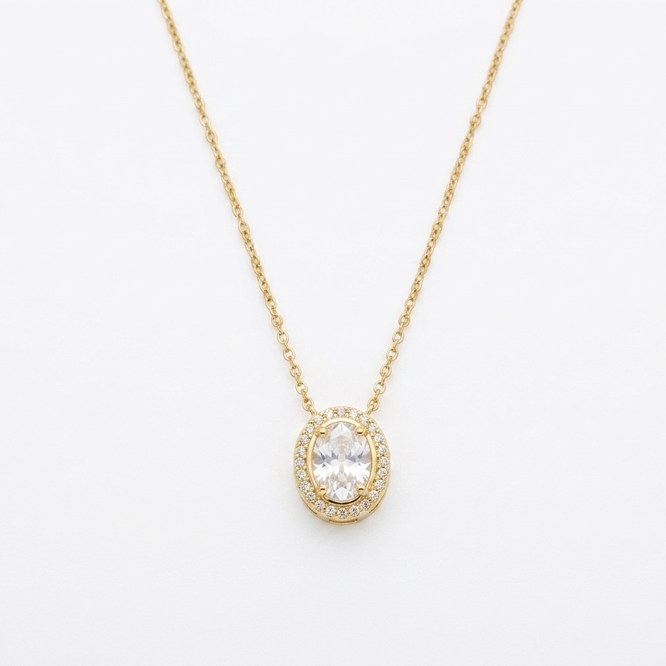 Signature Crystal Halo Gold Plated Necklace