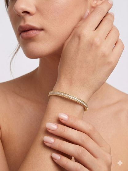 Gold Zirconia Embedded Textured Bangle
