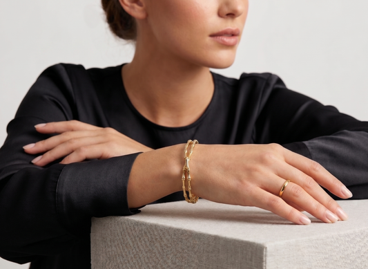 Double Layer Gold Bamboo Bangle Bracelet