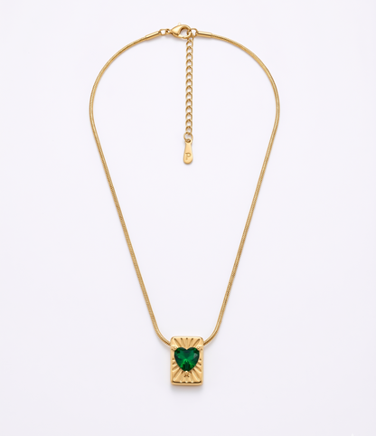 Gold Plated Green Crystal Heart Vintage Necklace