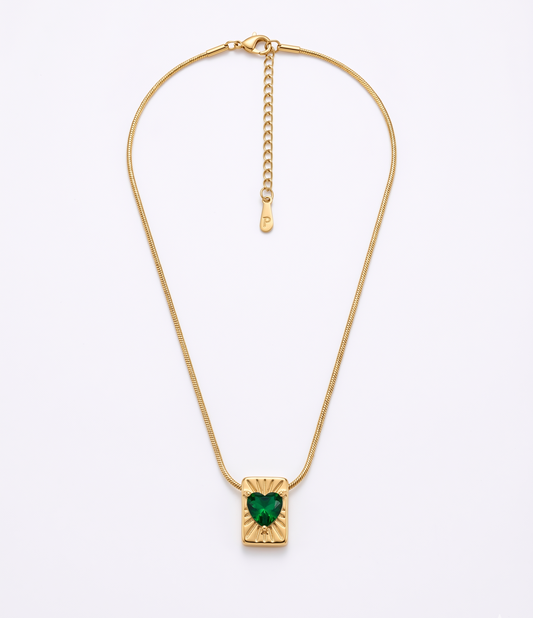 Gold Plated Green Crystal Heart Vintage Necklace