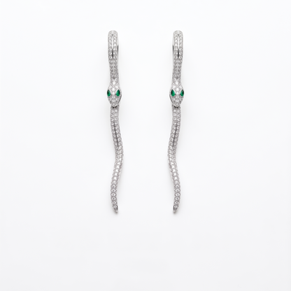 Silver Snake Drop Hoop Earrings