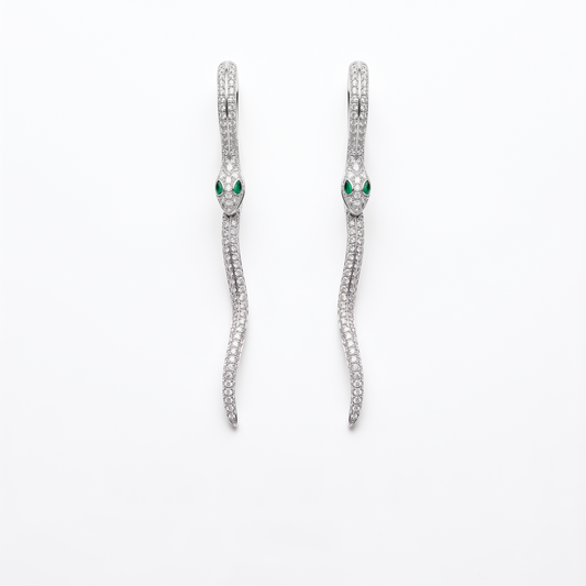 Silver Snake Drop Hoop Earrings