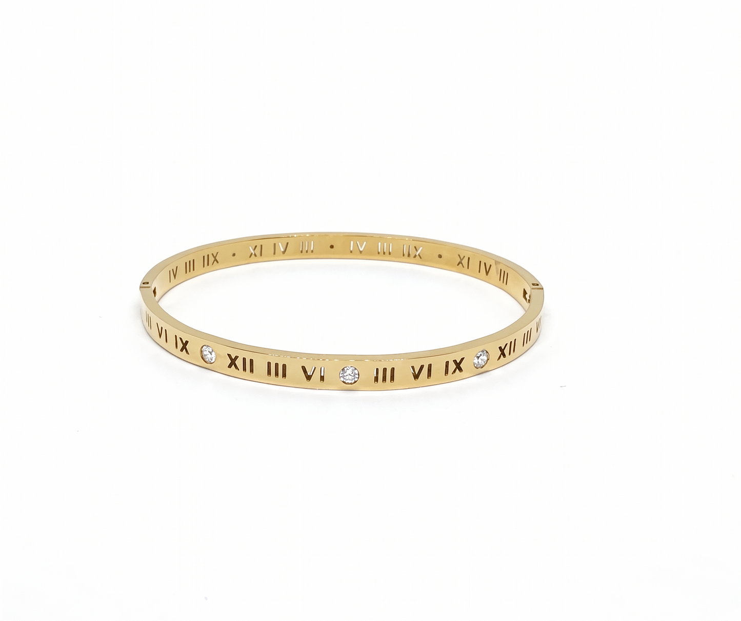 Gold Roman Number Crystal Bangle Bracelet
