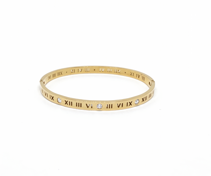 Gold Roman Number Crystal Bangle Bracelet
